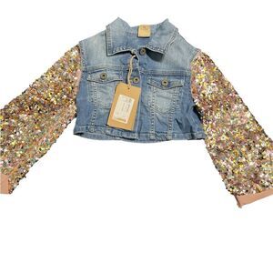 Sparkling Denim Jacket with Sequin Sleeves